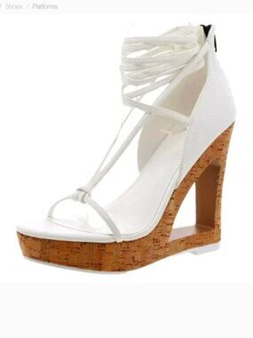 AAJ By AMINAH Nina Lace-Up Architectural Wedge Sandals in White Size 9.5